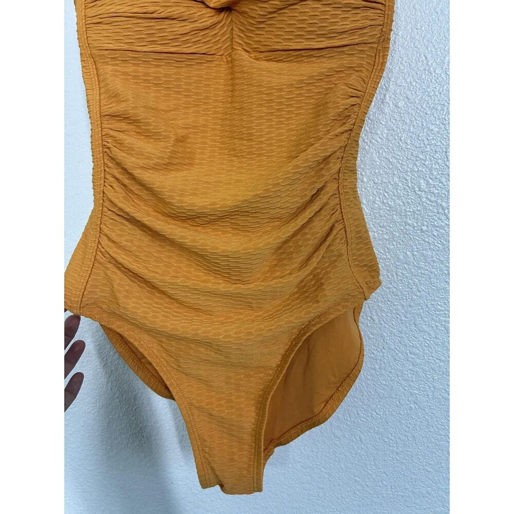 Nip Tuck Swim One Piece Swimsuit Womens 4 Orange Textured Ruched Tank Padded
